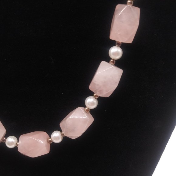 Mid-Century s925 Faceted Rose Quartz/ Pearl Choker - Picture 3 of 8